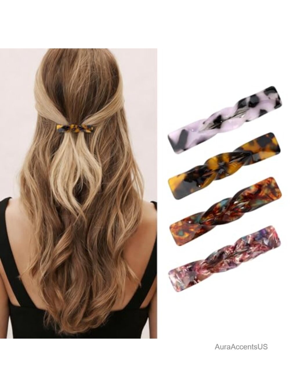 4Pcs Tortoise Shell Acetate Small Barrettes for Thin Fine Hair French Hair Clips
